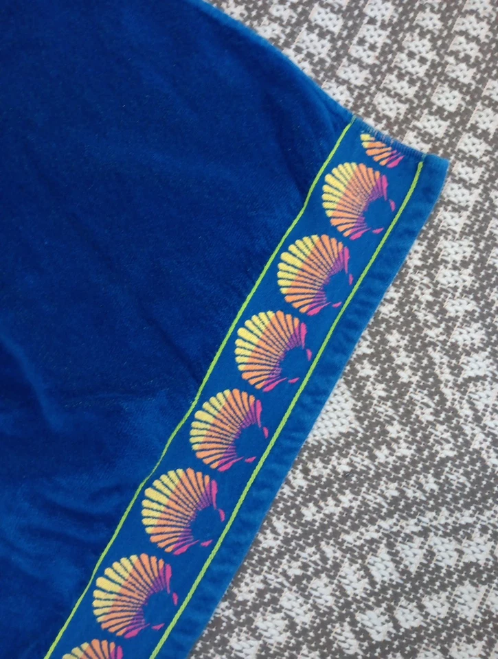 Resort Living Beach Towel VTG Flip Flops VTG Cotton Thick Heavy Reversable Blue - Image 4 of 4