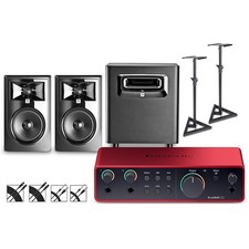 Focusrite Scarlett 2i2 Gen 4 with JBL 3 Monitors/LSR Sub/Stands/Cables 306MKII