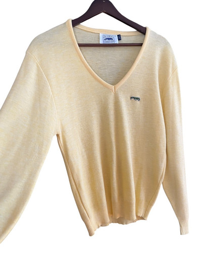 VTG 80s Le Chat Career Club Sweater Mens Small Preppy Varsity Grandpa V-Neck S