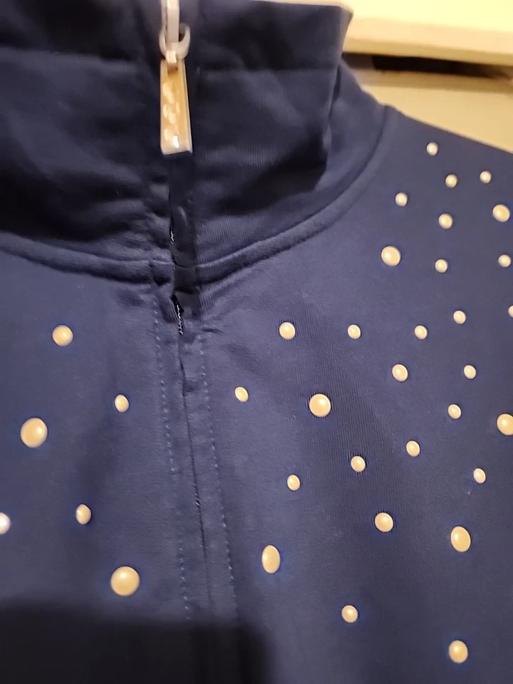 Quacker Factory  Womens ROYAL BLUE FAUX PEARL Zip Front Pockets VGUC SIZE 1X - Image 4 of 4