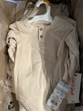 Lot of 12 Cat  Jack Baby Bodysuits 12M   Beige Ribbed Long Sleeve Henley   New