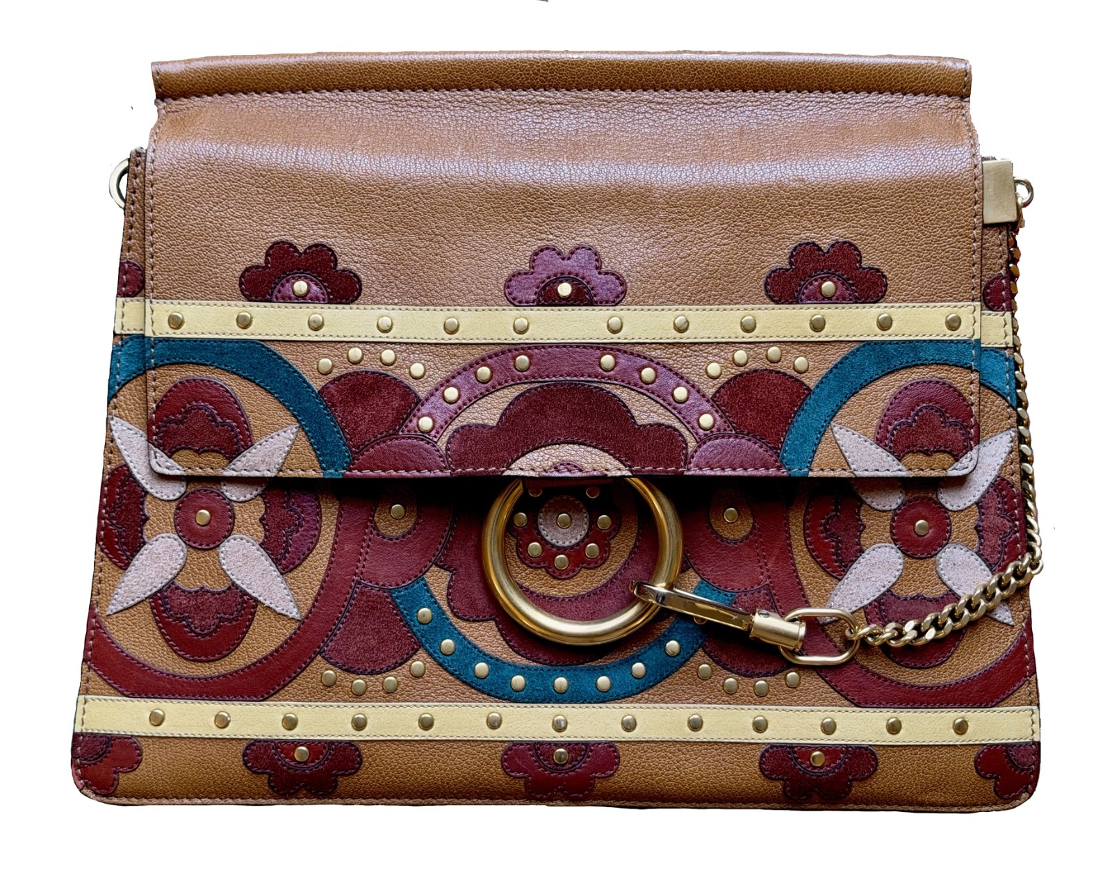 Chloe Multicolor Patchwork Suede & Caramel Leathe… - image 3