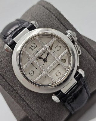 Cartier 2373 Pasha 35mm 18K Gold Diamond Grill Silver Dial Unisex Watch WJ108356