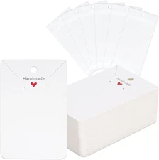 Joycraft 100Pcs Earring Display Cards with Bags, White Necklace Display Cards, 3