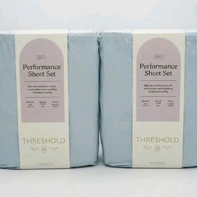 2x Threshold FULL Size Performance 400 Thread Count 100% Cotton Sheet St Lt Blue