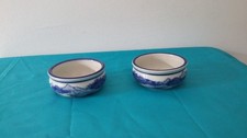 2 ANCIENS CACHE POTS CERAMIQUE VIDE POCHE CHINOIS BLANC BLEU VINTAGE JARDINIERE