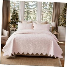 King Size Quilt Set Cotton Pink Quilts Farmhouse Bedding Set Light Pink