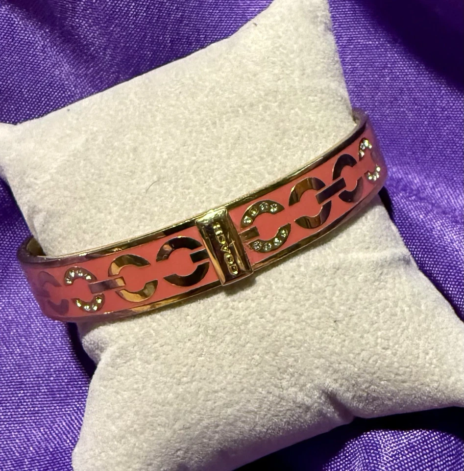 COACH✨RARO✨Coral/Oro✨Firma C Esmalte ✨DIAMANTES DE IMITACIÓN✨Brazalete Brazalete *Impresionante✨ Foto 3 de 4