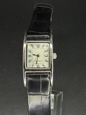 Nine West Womens 20x26mm Tank NEW BATTERY Silver Dial Brown Leather Band 719