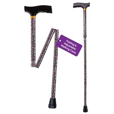 Folding Walking Cane for Women and Men - 33" - 37" Adjustable Black Floral