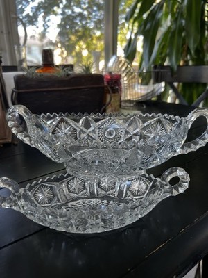 Set Of Two Vintage Imperial Glass Co Star and File Double Handled Dishes