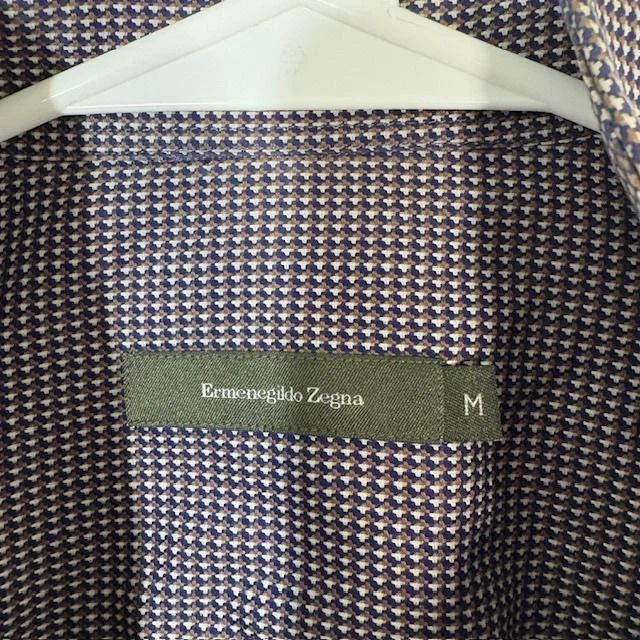 Camisa Ermenegildo Zegna Para Hombres Mediana Azul Marrón Pata de Gallo Botón Delantero Vestido Foto 3 de 4