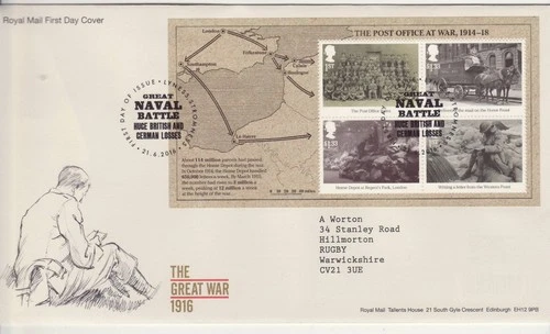 GB Stamps First Day Cover Centenary World War One MS, military, Post SHS 2016