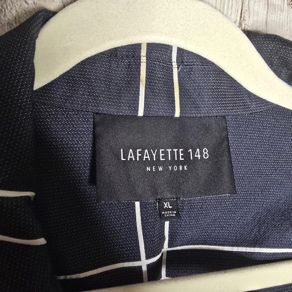 Lafayette 148 New York Jacket Size XL Open Front Lightweight Black White Plaid - Image 2 of 4