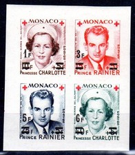 Timbre Monaco n°379B à 382B T-P de 1949 (Croix-Rouge) avec surcharge Neuf sans c