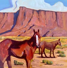Original Painting Western Horse Art 12x12 Signed Arizona Landscape Cloud