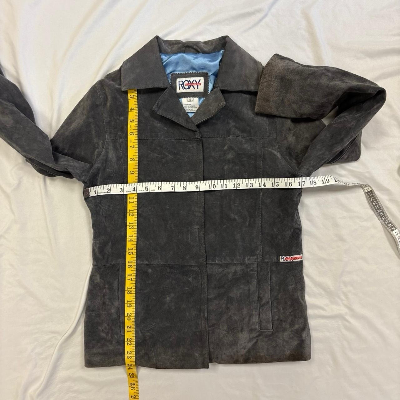 Gray Suede Leather Collared Jacket Roxy Skater Y2… - image 4