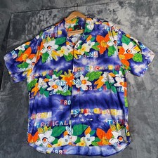 Vintage Jams World Hawaiian Shirt Men's Large Blue Tropicale Aloha Rayon 90s USA