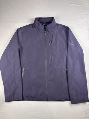 TUMI Tech Jacket Mens XL Black Windbreaker Packable Hood Front Zip Waterproof