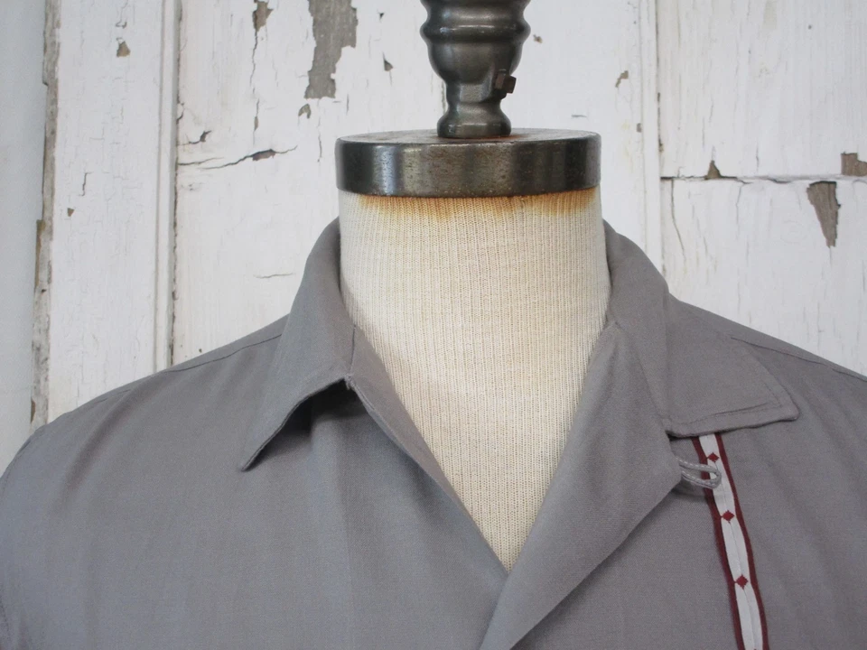 Camisa De Colección Años 50 Gris Rayón Estampado Rockabilly Cuello Lazo PENNLEIGH’s Para Hombre Mediana Foto 4 de 4