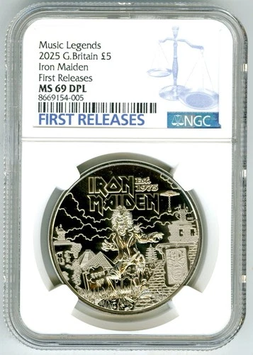 2025 GREAT BRITAIN 5PD NGC MS69 DPL IRON MAIDEN MUSIC LEGENDS FIRST RELEASES