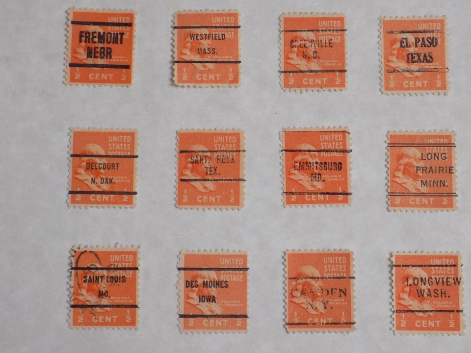U S Coll'n of (24) USED PREC. DEFIN stamps-DIFF. CITIES-11-12-E*-1/2 C FRANKLIN - Image 2 of 2