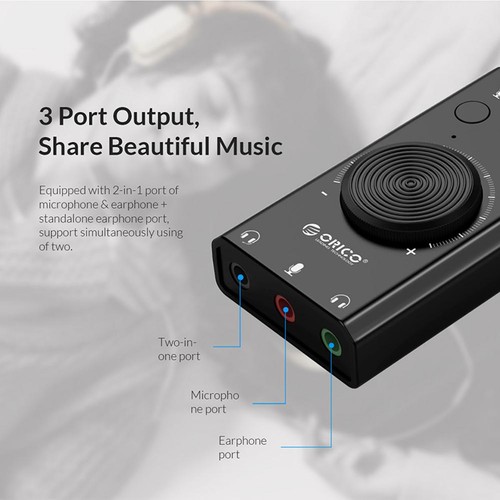 Universal ORICO USB Microphone Earphone Sound Card With 3 Port Output Volume - Afbeelding 6 van 13