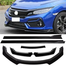 Glossy Black Front Lip Splitter Spoiler & Side Skirt Kit For 16-2020 Honda Civic