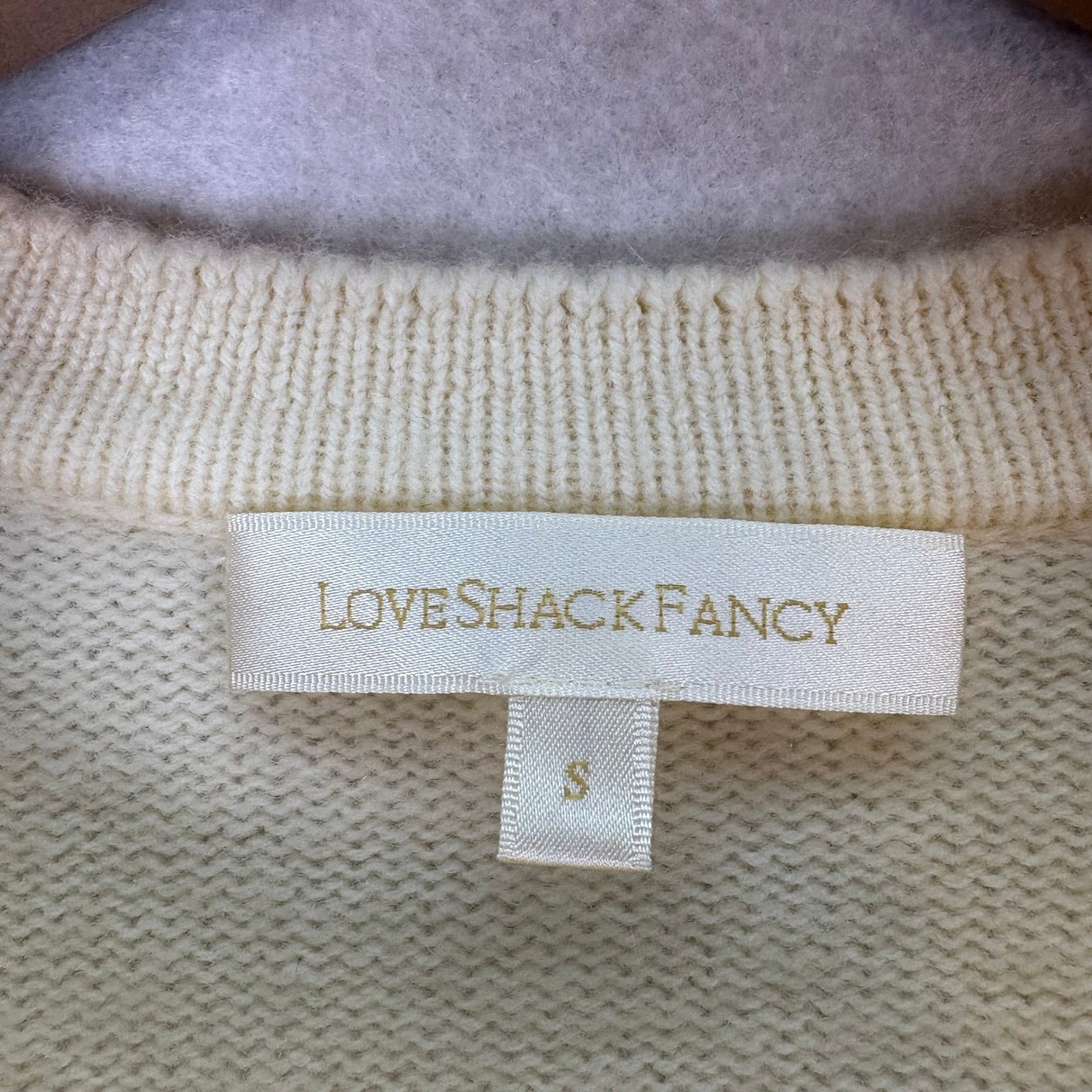LoveShackFancy LSF Ashland Size S Cream Sequin Heart Wool Blend Sweater Luxury image 7