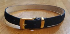 Talbots Black Genuine Leather Suede Belt Golden Buckle USA Womens M Old Money