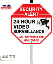 Security Sign Video Surveillance Sign with 36" Stake for Outside 12"X12" Rust