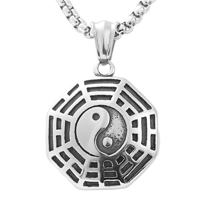 Collar Colgante Punk Acero Inoxidable Lucky Yin Yang Ba Gua Tai Chi