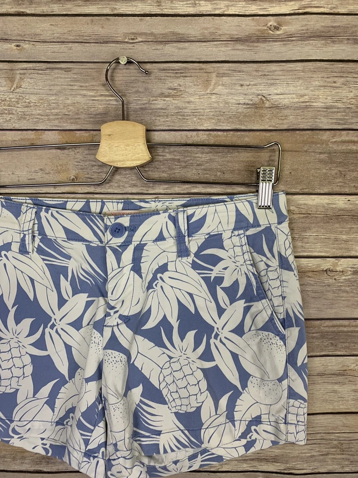 Pantalones Cortos Florales Victorias Secret Talla 4 Frente Plano Azul Piña Foto 4 de 4