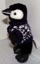 2000 HUGFUN 6 1/2" Fully Jointed Plush Penguin Wearing Sweater with Tushtag EXC.
