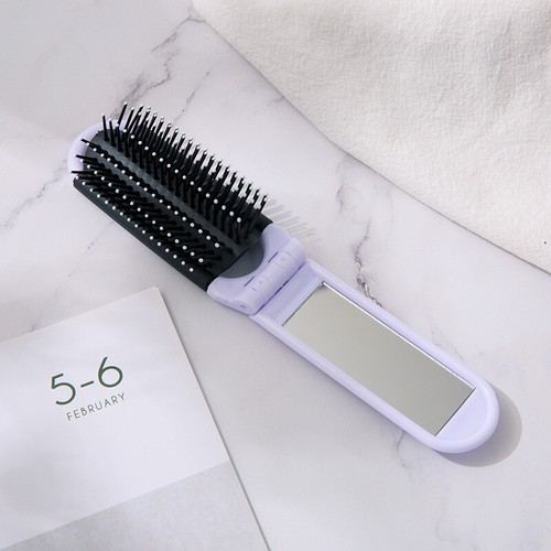 Portable Folding Hair Brush With Mirror Compact Folding Pocket Purse Travel Comb - Picture 23 of 31