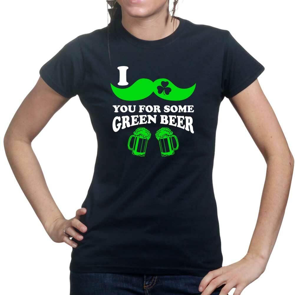 Moustache Mustache Green Beer Irish St Patrick's Day Shamrock Ladies T shirt
