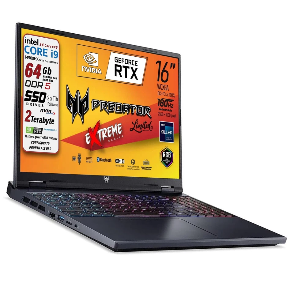 Acer Predator Neo 16" i9 14900HX SSD 2TB RAM 64GB DDR5 WQXGA 180Hz RTX 4060 8GB