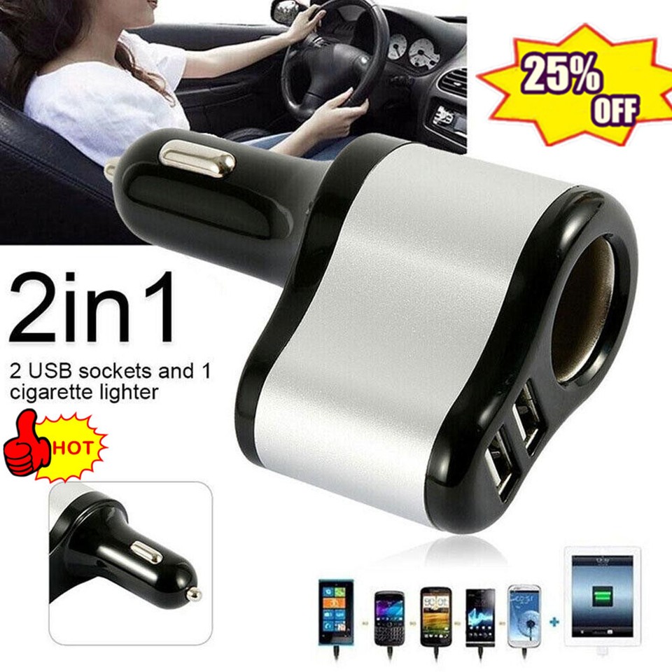 12V 2 Way Car Cigarette Lighter Power Socket Charger Adapter Dual USB