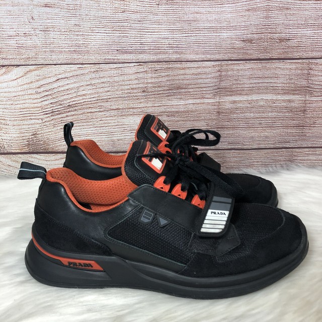 black and orange prada sneakers