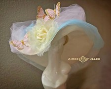 Kentucky Derby Hat Baby Blue Pink Butterfly White Cream Rose Del Mar Royal Ascot