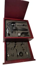 Rabbit Wine Opener & Accessories Set Red Wood Box w/ Drawer Vintage 13 Piece 