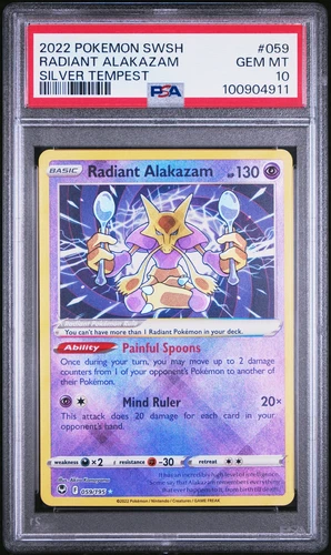 PSA 10 Radiant Alakazam #059 2022 Pokemon Silver Tempest 100904911
