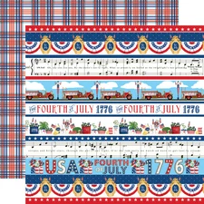 2 Sheets of Carta Bella Paper GOD BLESS AMERICA 12x12 Cardstock - Border Strips