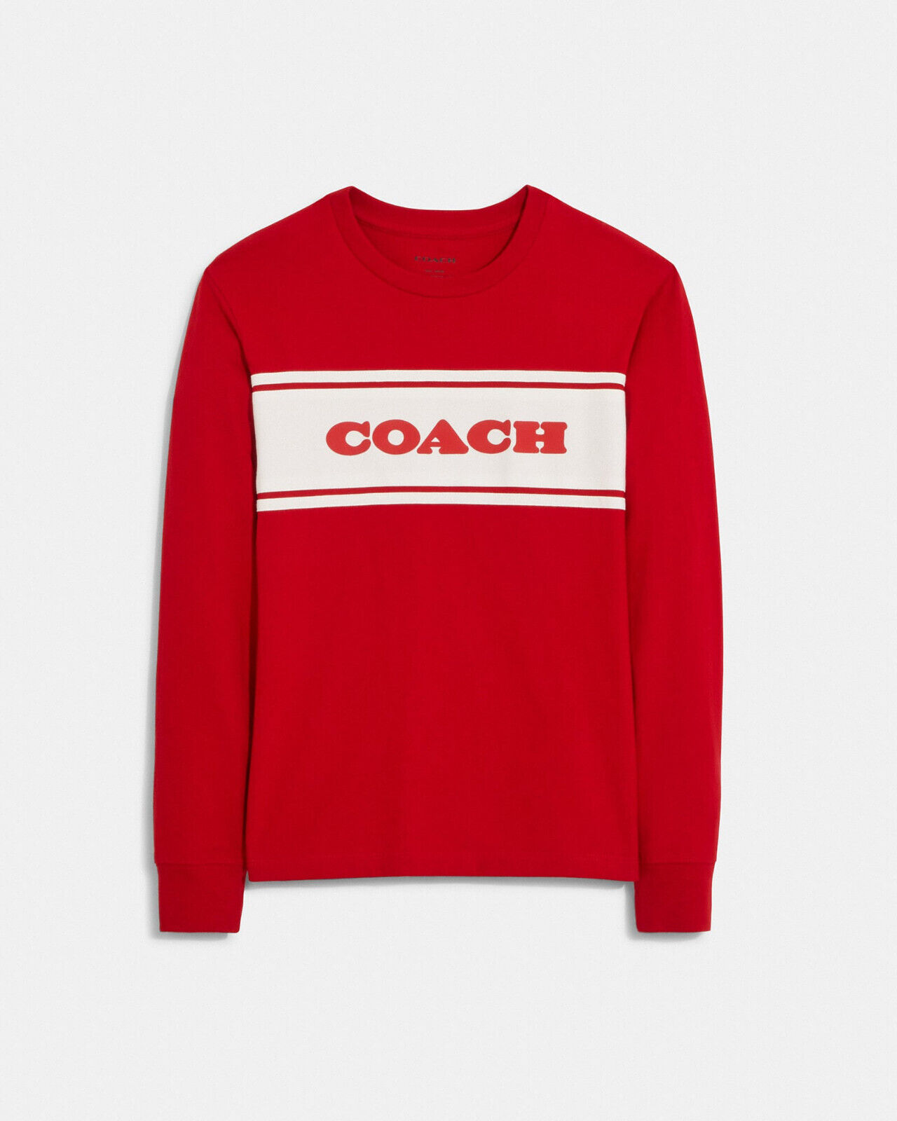 Coach Women's Sporty Red/White Organic Cotton Long Sleeve Shirt (CE420)  Size S