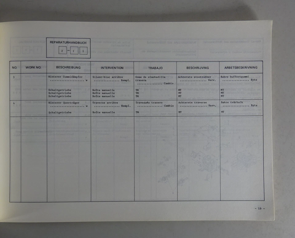 Arbeitsrichtzeiten/Manual de Taller Subaru XT Stand 02/1987 - Imagen 3 de 4