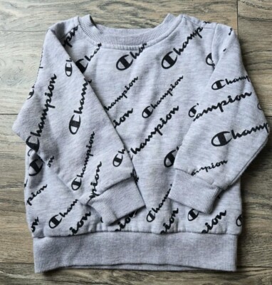 Champion Baby Size 12 Months Grey Script Logo Fleece Crew Neck