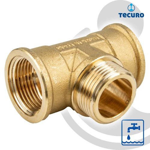 tecuro Messing T-Stück mit Innengewinde x Aussengewinde x Innengewinde