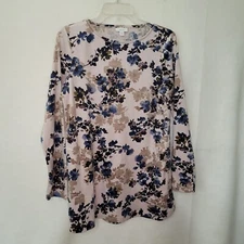 Pure Jill Top Womens S Powder Pink Floral Long Sleeve Pocket Tunic Velour New