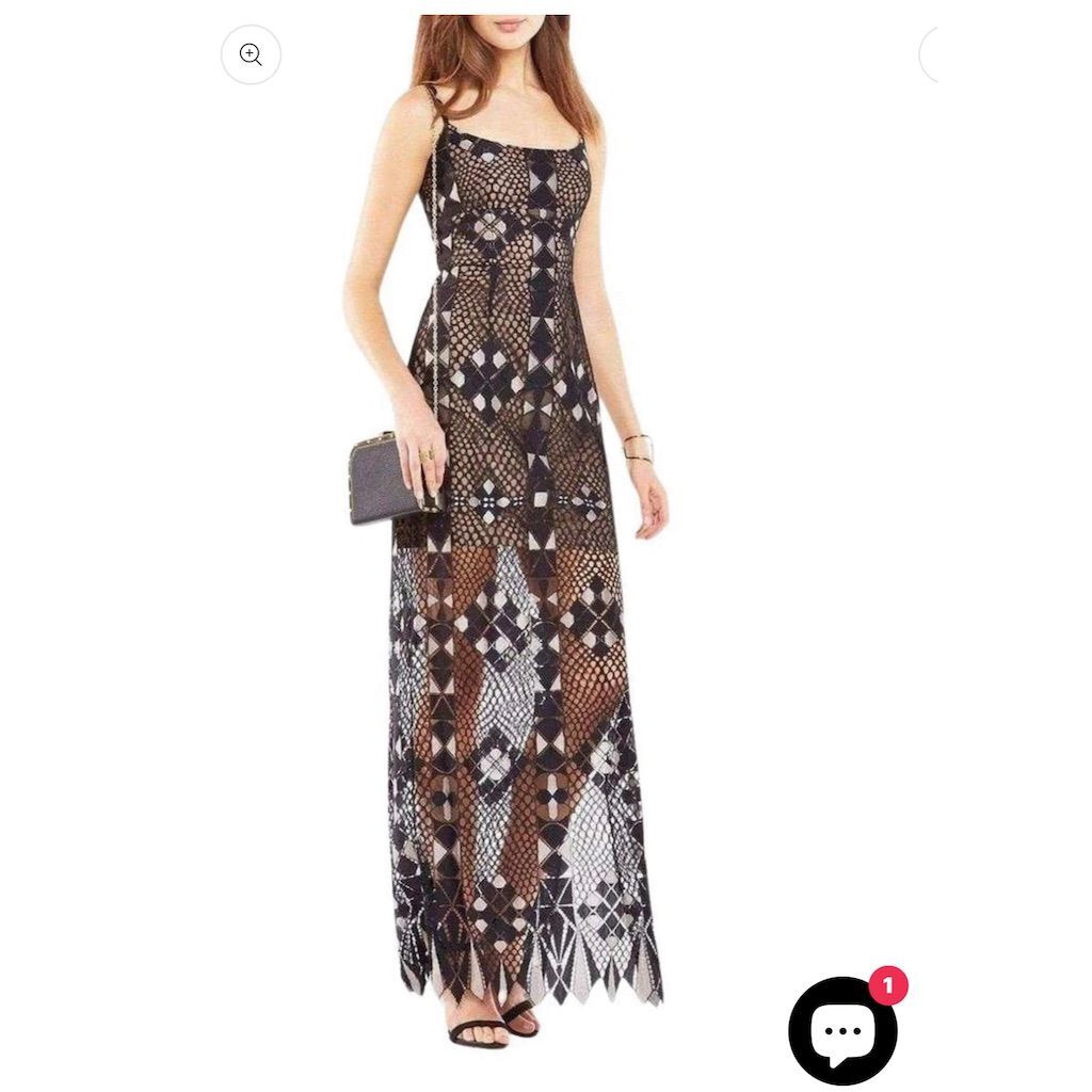 BCBGMAXAZRIA Evelina Black Geometric Lace Maxi Dress Size 4