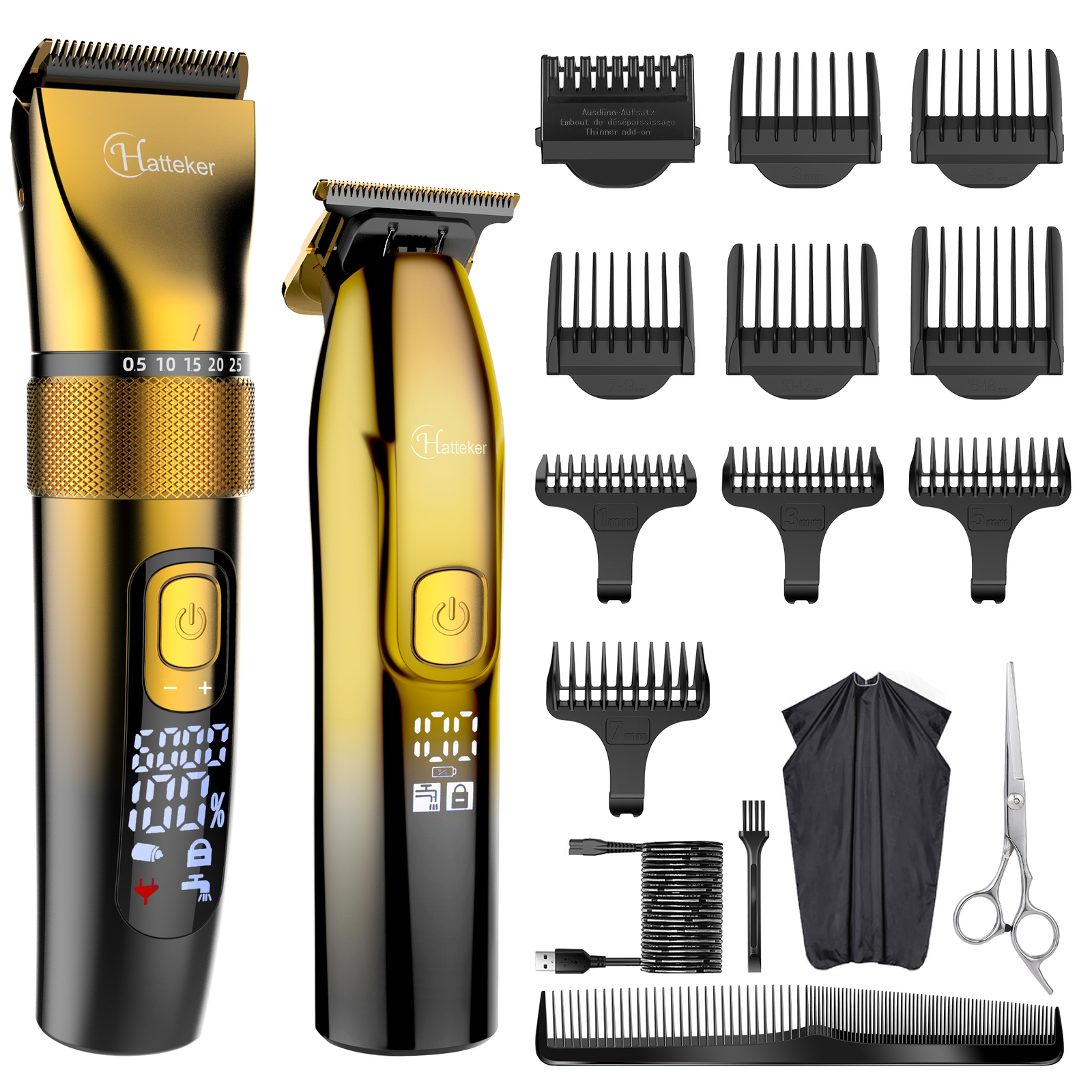 Tondeuse à cheveux Hatteker kit tondeuse à barbe hommes rasoir de précision couleur or